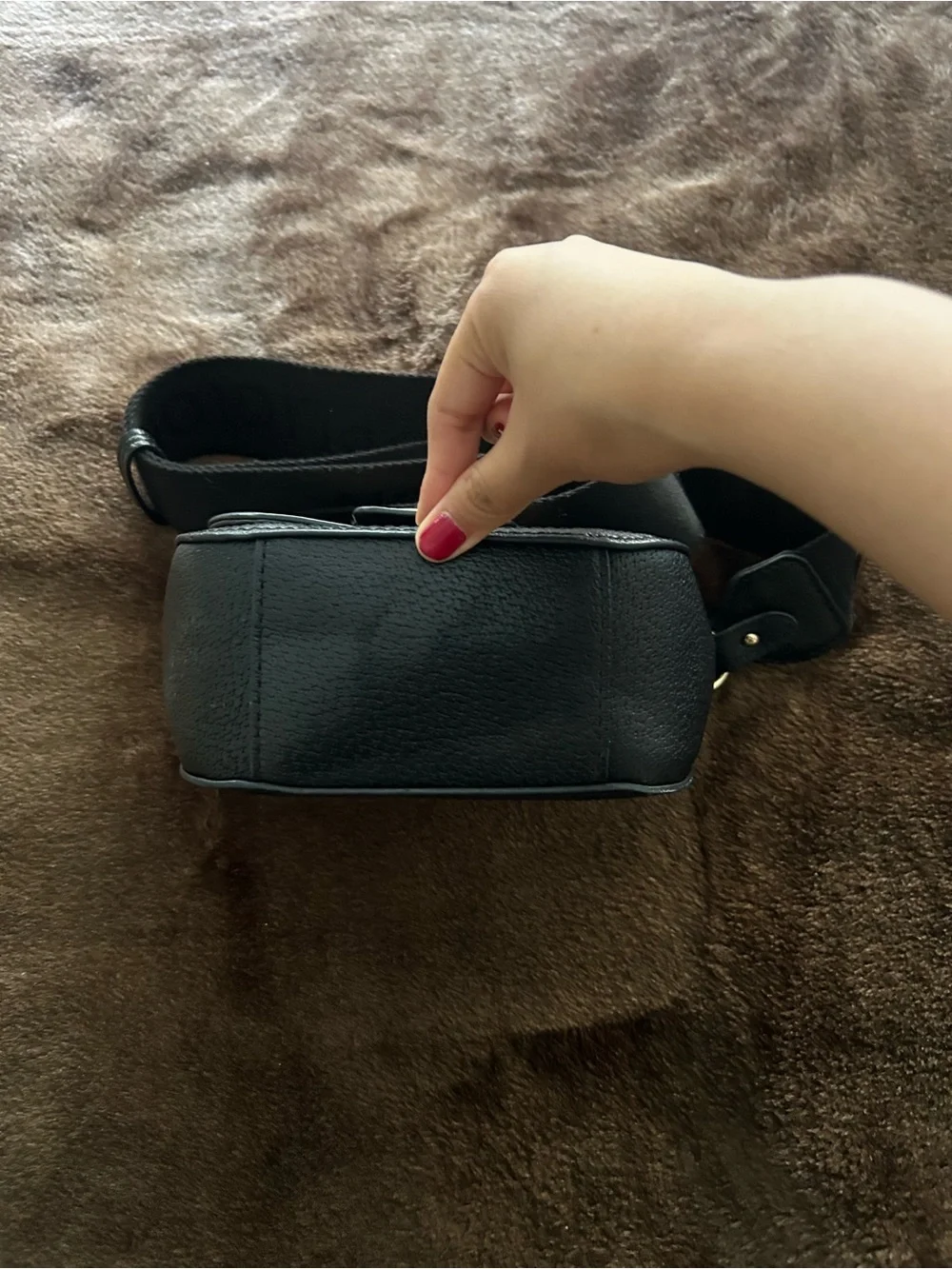 True Religion Black Crossbody Bag with Gold Horseshoe Accent